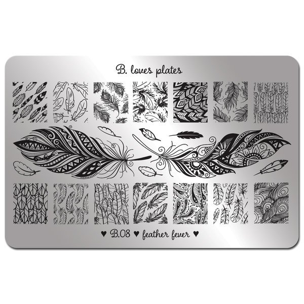 08 Feather Fever, XL Stamping plade, B Loves Plates